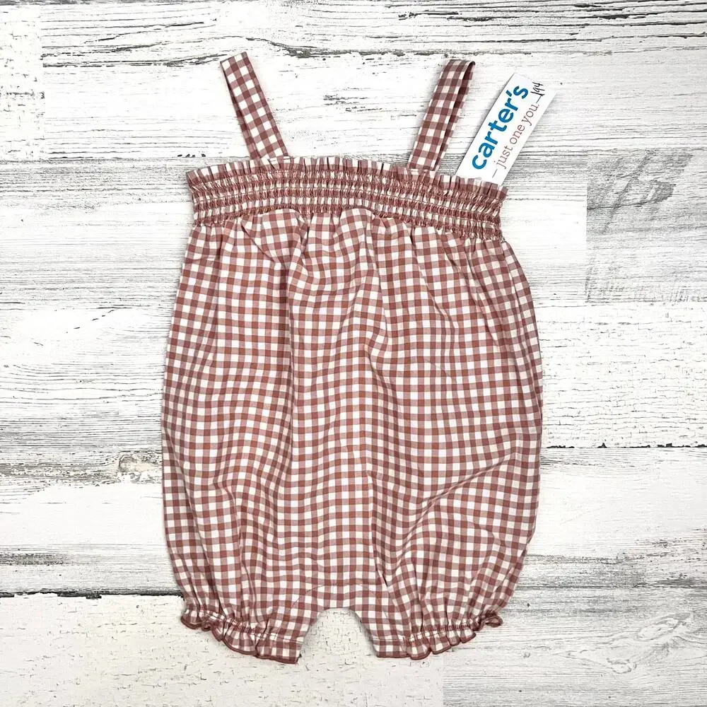 🦋3/$30 Carter’s Baby Romper Bundle 6M Girl 3pc Floral Gingham Check Summer